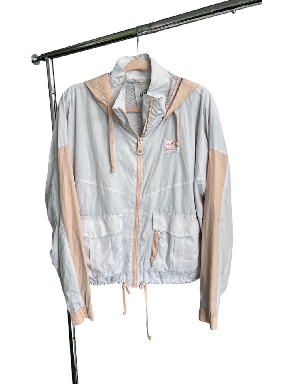 Hollister white and pink Hooded Windbreaker Jacket